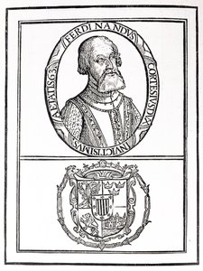 Portrait de Hernado Cortes (1485-1547) et ses armoiries, de 