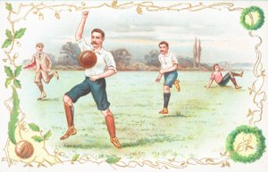 Carte postale avec des hommes jouant au football