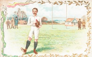Carte postale avec des hommes jouant au rugby - English School