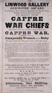 Affiche publicitaire pour une conférence sur les chefs de guerre Caffre à la Linwood Gallery