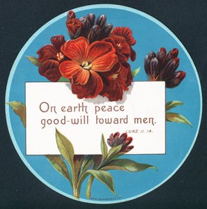 Primevères, carte de Noël (chromolithographie) - English School