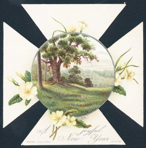 Primevères et scène de campagne, Carte de Nouvel An