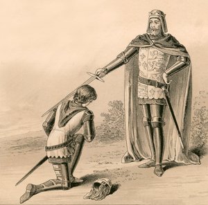 Le prince Édouard, le Prince Noir, adoubé par son père, le roi Édouard III - English School