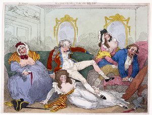 Prince Régent dans un état débauché (gravure en couleur)