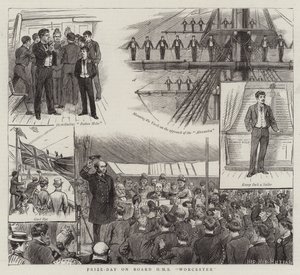 Jour de remise des prix à bord du HMS Worcester (gravure) - English School