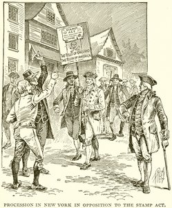 Procession à New York contre le Stamp Act - English School