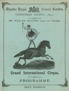 Programme du Theatre Royal, Covent Garden, Londres, saison de Noël 1884-85
