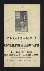 Programme pour le dévoilement du Cénotaphe et l