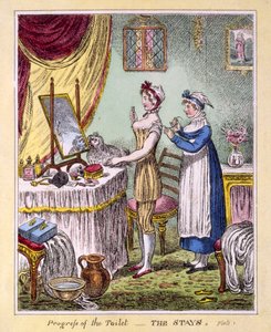 Progression de la toilette - Les corsets, Planche 1, pub. par McCleary, Londres, 1810 (gravure en couleur)