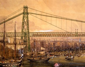 Projet de pont ferroviaire sur la Tamise, près de la Tour (aquatinte colorée à la main)