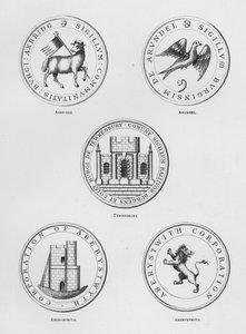 Armoiries publiques : Axbridge ; Arundel ; Tewkesbury ; Aberystwith (gravure)