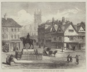 Queen-Square, Wolverhampton, avec statue du défunt prince consort (gravure) - English School