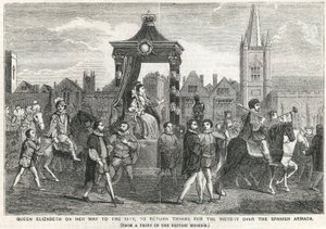 La reine Élisabeth I en route vers la ville pour remercier de la victoire sur l