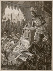 La reine Philippa intercédant pour les bourgeois de Calais, illustration de Cassells Illustrated History of England - English School