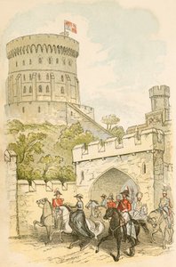 La reine Victoria sortant du château de Windsor - English School