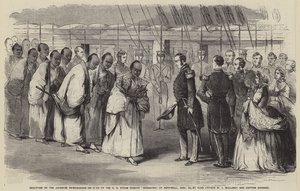 Réception des ambassadeurs japonais à bord de la frégate américaine "Roanoake", à Aspinwall, le 25 avril, par l