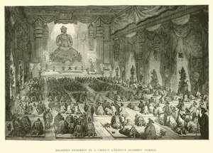 Cérémonie religieuse dans un lamaserie chinois, temple bouddhiste