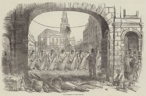 Réfection du pavage du Strand (gravure) - English School