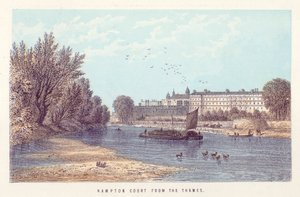 La Tamise : Hampton Court depuis la Tamise (gravure en couleur)