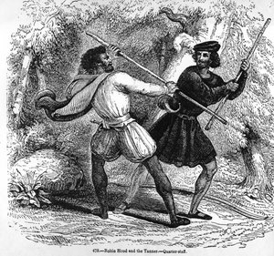 Robin des Bois et le Tanneur avec des bâtons