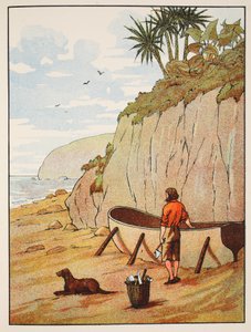 Le canoë de Robinson Crusoé, illustration de L