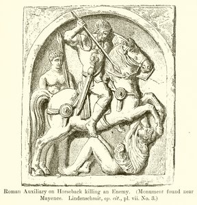 Auxiliaire romain à cheval tuant un ennemi (Monument trouvé près de Mayence, Lindenschmit, op. cit., vii. No. 3) - English School