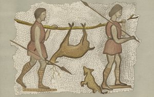 Mosaïque romaine, montrant deux hommes portant un cerf