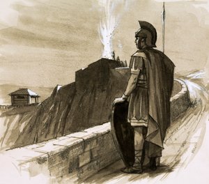 Soldat romain gardant un mur de frontière