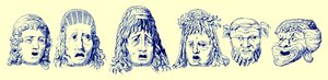 Masques théâtraux romains, illustration de Cassells Illustrated Universal History par Edward Ollier, publiée en 1890