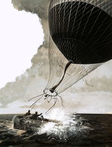 Rosemary Mudie et son mari tentent une traversée transatlantique en ballon (gouache sur papier) - English School