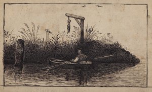 Bateau à rames passant devant une potence - English School