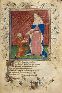 Scène de présentation avec Thomas Hoccleve offrant son livre à Henri V