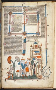 Le roi, la reine et leur château avec décoration marginale, illustration des 