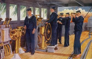 Caserne navale royale, Chatham : Avec la flotte, observant les mouvements du navire amiral depuis le pont avant