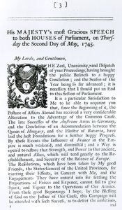Discours royal aux deux chambres du Parlement, 2 mai 1745 (gravure) - English School