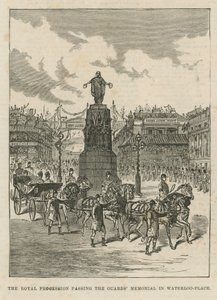 Procession royale passant devant le mémorial des gardes à Waterloo Place - English School