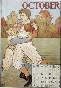 Rugbymen - calendrier anglais, vers 1895 - English School