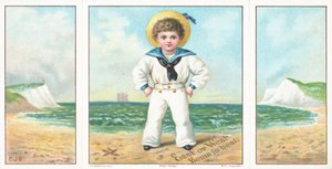 Garçon marin sur la plage, Carte de Noël - English School