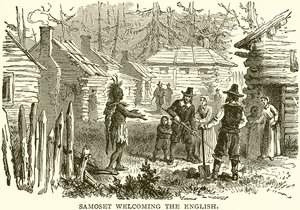 Samoset accueillant les Anglais