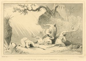 Saul frappé à terre près de Damas, Actes IX, 3-4 (gravure)