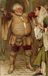 Scène des Joyeuses Commères de Wndsor de William Shakespeare (lithographie couleur)