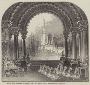 Scène de la nouvelle burlesque de "Le Cor magique," au théâtre Lyceum (gravure) - English School