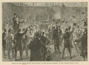Scène à la Chambre des communes après la division sur la deuxième lecture du projet de loi de réforme de 1866 - English School