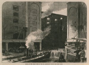 Scène du grand incendie aux docks de St Katherine