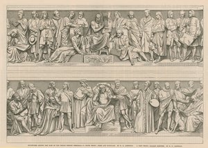Sculptures autour de la base du Mémorial du Prince Consort (gravure) - English School