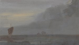 Paysage marin avec bateaux : Soir, précédemment attribué à J.M.W. Turner (1775-1851) et aussi attribué à Peter de Wint (1784-1849), 1810-20