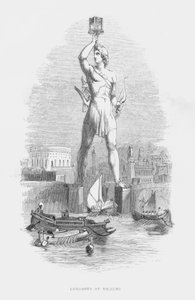 Les sept merveilles du monde antique : Colosse de Rhodes (gravure) - English School