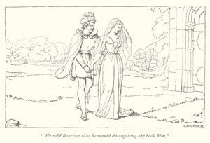Beatrice déplore la disgrâce de Hero à Benedick (gravure)