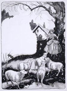Bergère et moutons - English School