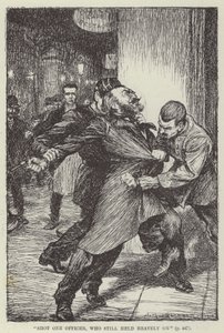 "Un officier a été abattu, mais il a tenu bon" (gravure)